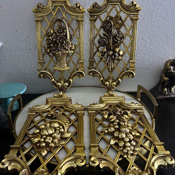 Set of 4 DART 7212-7215 GOLD Resin HOLLYWOOD REGENCY Wall Plaque Hanger 13¾ 1974 - Picture 1 of 5
